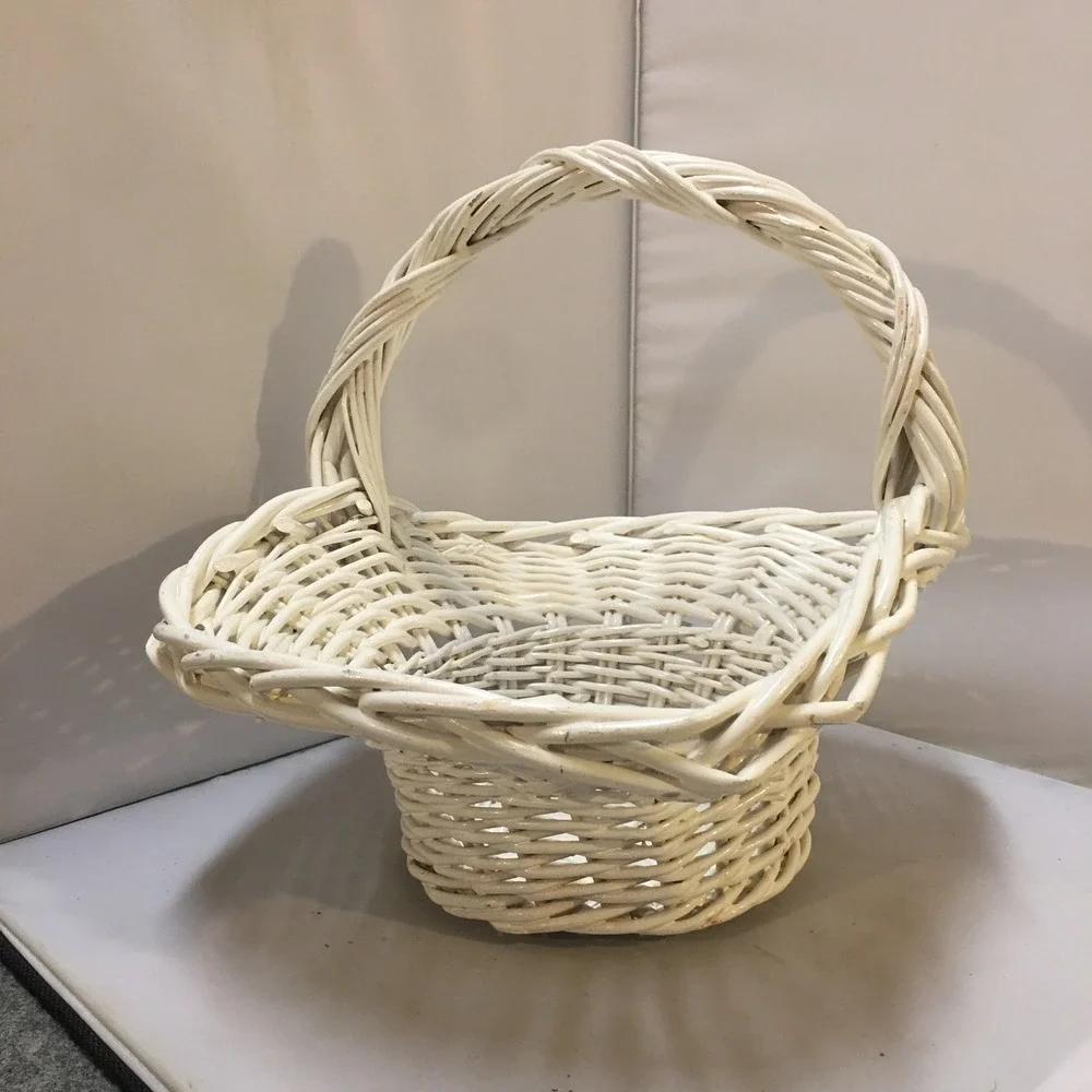 Woven Wicker Basket Home Decor Large White Braided Handle Cottagecore